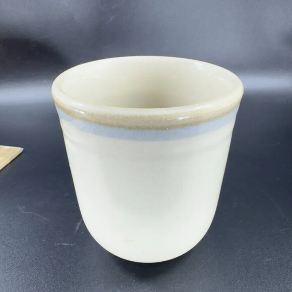 Noritake Stoneware Polar Coffee Mug Cup Tan With Blue Line 1970s Ceramic Mug Cup
